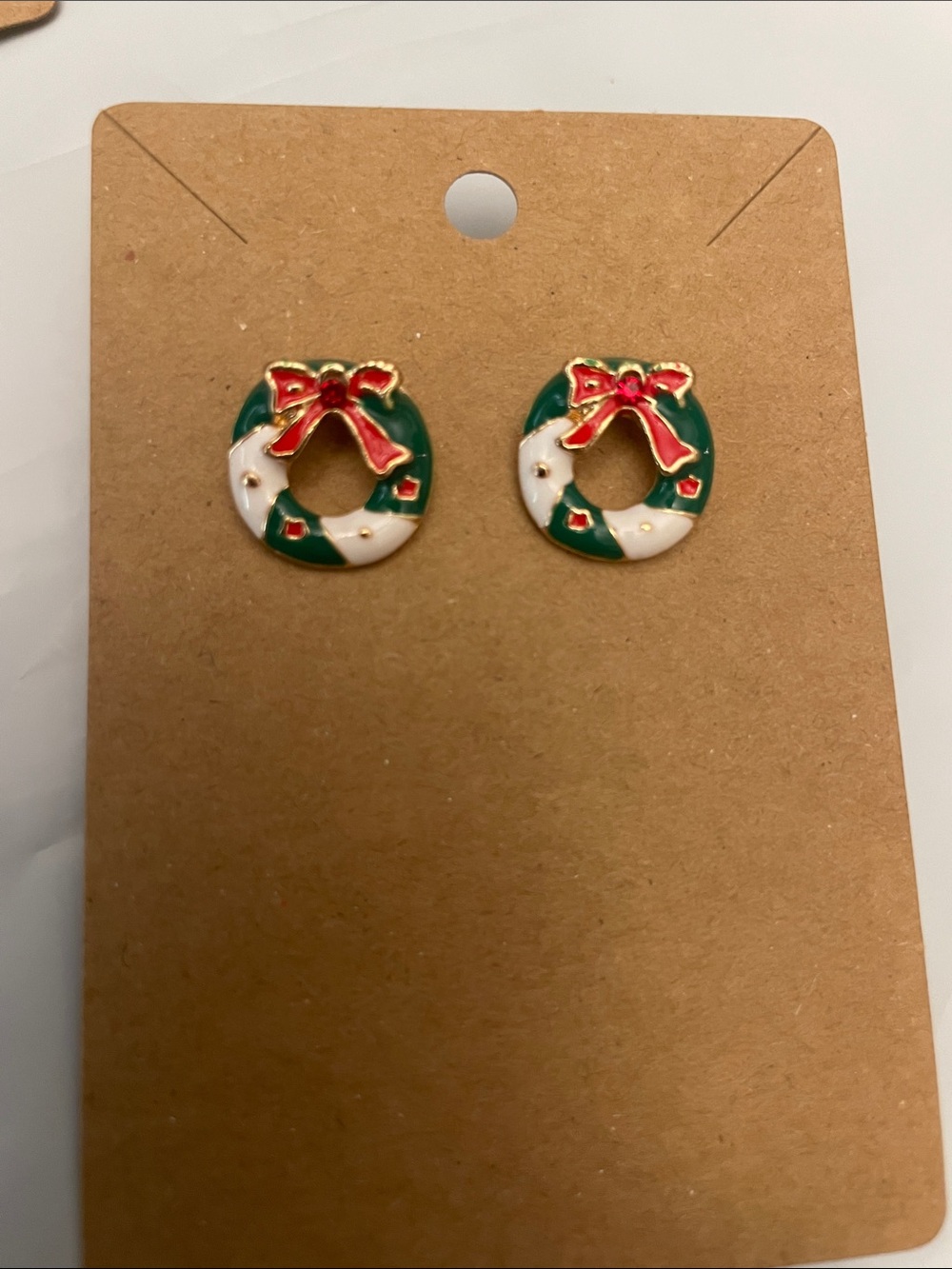 Holiday Wreath Stud Earrings - Red, Green & White